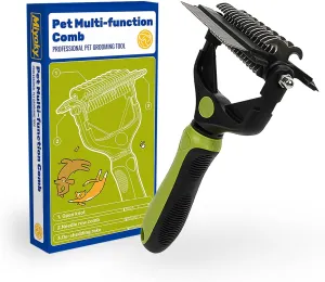 3-in-1 Pet Deshedding Tool - Undercoat Rake, Deshedding Brush, Dematting Comb for Dogs & Cats, Dog Brush for Shedding, Professional Grooming Brush for Double Coat, Long & Short Hair (Green)