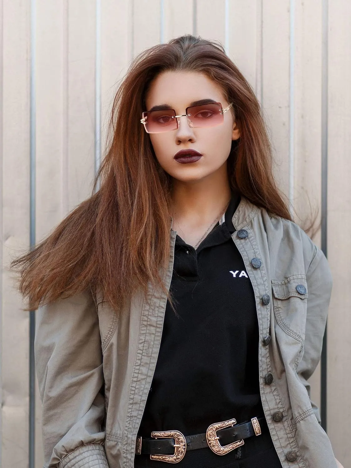 3 Pairs Rimless Rectangle Sunglasses Tinted Frameless Eyewear Vintage Transparent Rectangle Y2K Glasses for Women Men