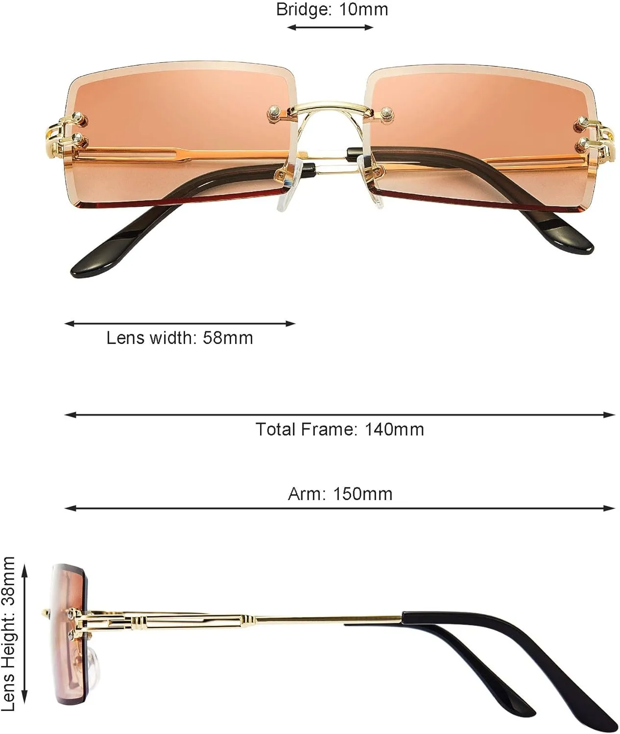 3 Pairs Rimless Rectangle Sunglasses Tinted Frameless Eyewear Vintage Transparent Rectangle Y2K Glasses for Women Men
