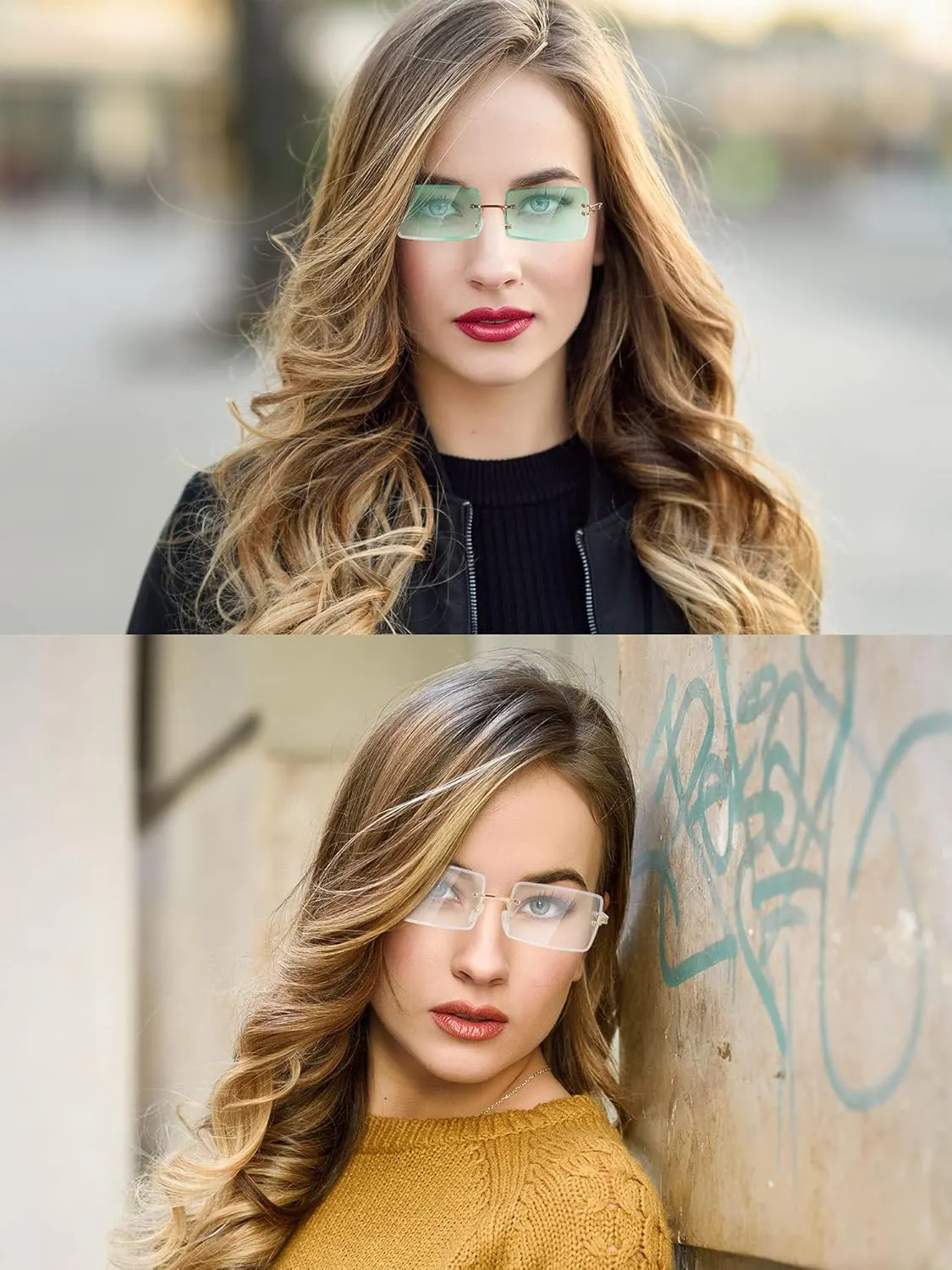 3 Pairs Rimless Rectangle Sunglasses Tinted Frameless Eyewear Vintage Transparent Rectangle Y2K Glasses for Women Men