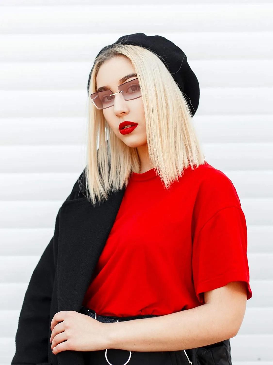 3 Pairs Rimless Rectangle Sunglasses Tinted Frameless Eyewear Vintage Transparent Rectangle Y2K Glasses for Women Men