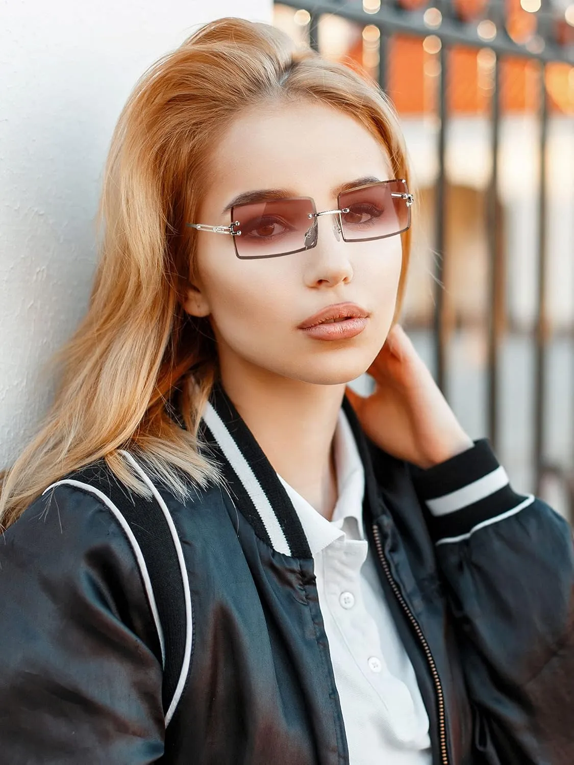 3 Pairs Rimless Rectangle Sunglasses Tinted Frameless Eyewear Vintage Transparent Rectangle Y2K Glasses for Women Men