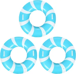 3 PCS 39.4 Inch Jumbo Swimming Ring with Fun Prints Striped Pool Floats Pool Tubes Inflatable Pool Floats Summer Floating Beach Floats Classic Swimming Ring for Adults