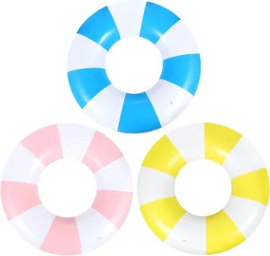 3 PCS 39.4 Inch Jumbo Swimming Ring with Fun Prints Striped Pool Floats Pool Tubes Inflatable Pool Floats Summer Floating Swimming Beach Floats Classic Swim Ring for Adults
