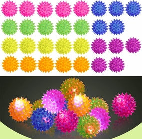 30 Pack LED Light Up Fidget Sensory Bouncy Glow in The Dark Spiky Ball Kids Gifts，Squishy Massage Pet Party Favors Stress Relief Spiky Balls Toy