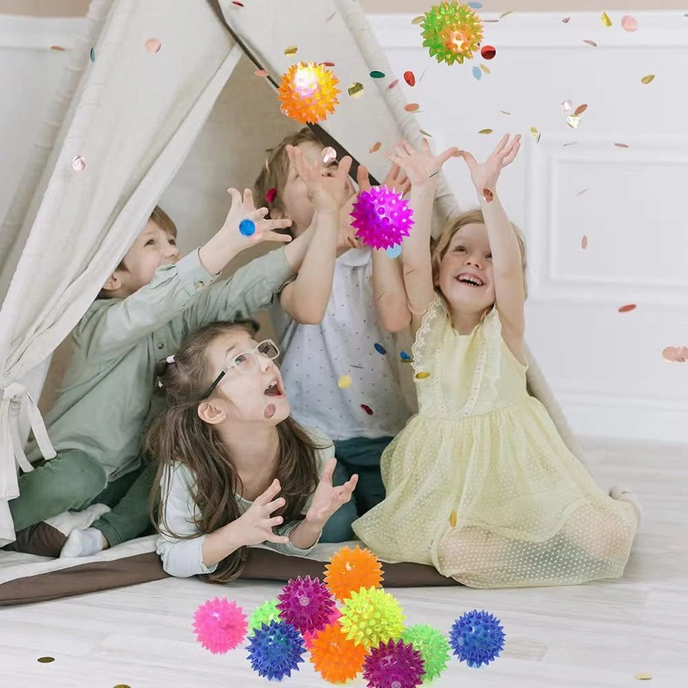 30 Pack LED Light Up Fidget Sensory Bouncy Glow in The Dark Spiky Ball Kids Gifts，Squishy Massage Pet Party Favors Stress Relief Spiky Balls Toy