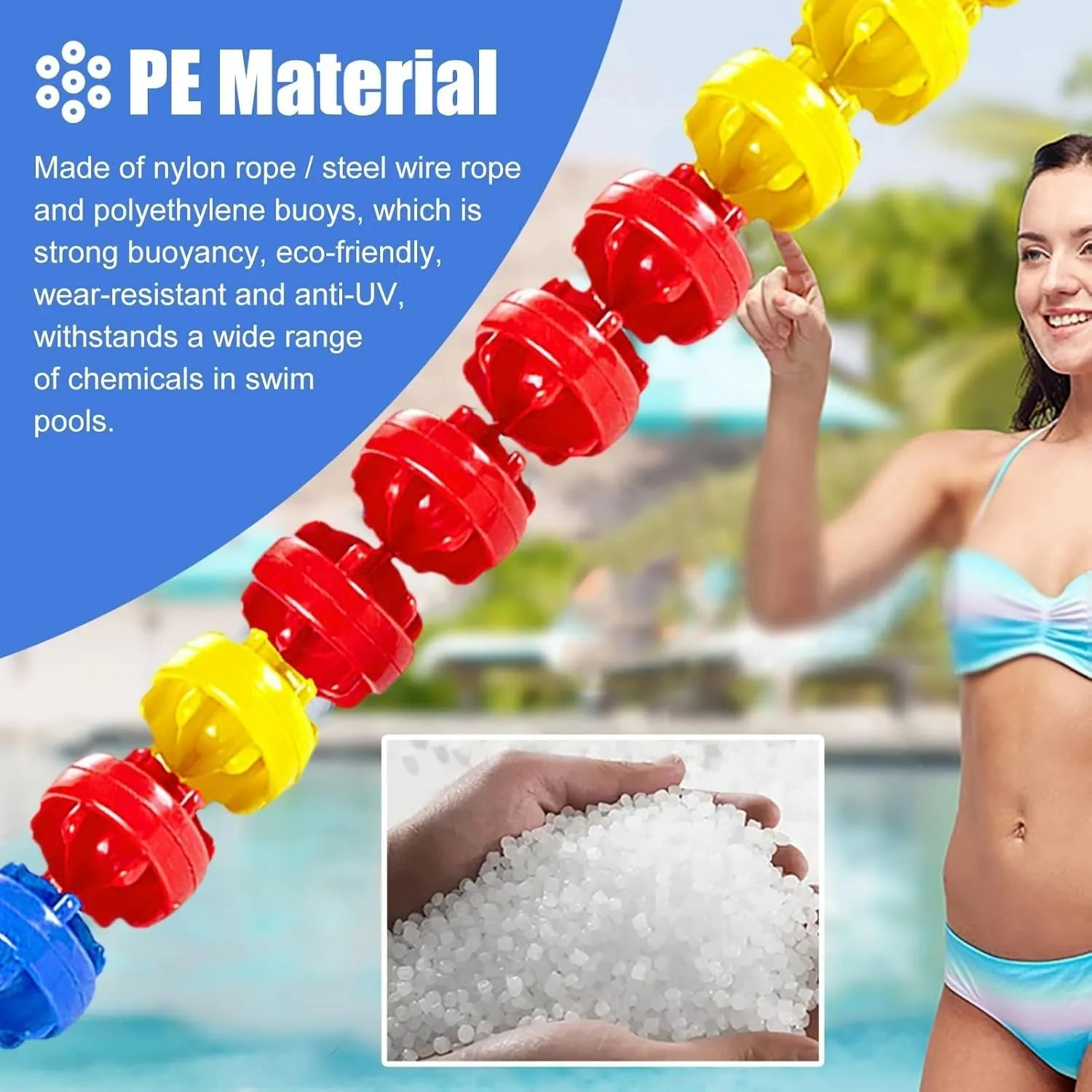 3.3ft - 60ft Pool Safety Floats Pool Divider Rope High Buoyancy Safety Floating Rope Line, UV-Proof & Eco-Friendly Lane Separation Cord, Clearly Distinguish Between Waters
