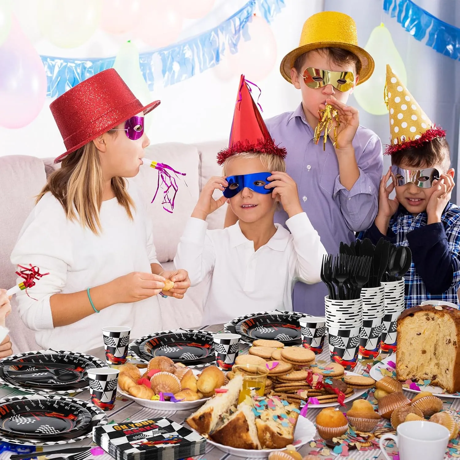 350 Pcs Race Car Party Tableware for 50 Guests Baby Shower Race Car Plates Disposable Napkins Cups Dessert Plates Start Your Engines Plastic Knives Fork Spoon for Racing Theme Party