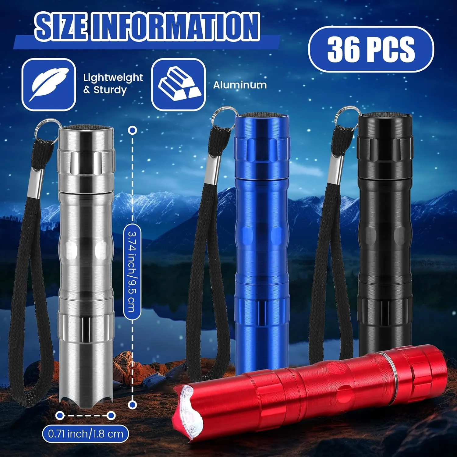 36 Pcs Mini Flashlights Bulk Bright Aluminum LED Handheld Torches with Lanyard Small LED Flashlights for Night Reading Emergency Hurricane Camping Hiking Party Favors(Multicolor)