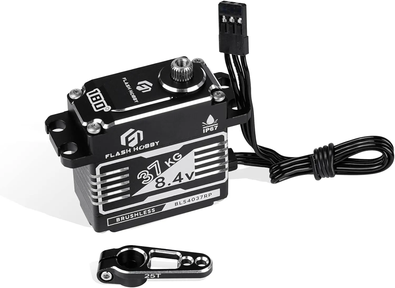 37KG Brushless Servo, 8.4V High Torque Servo, IP67 Waterproof RC Crwaler Servo Compatible with Sanwa SSR/ NB4/ Futaba for 1/8 1/10 Scale RC Crawler Cars, Trucks or Robotic Parts(180°)