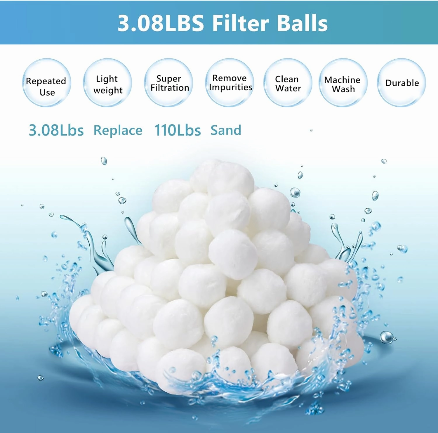 3.08 lbs Pool Filter Balls for Sand Filter Pump, Dry Filter Sand Balls, Eco-Friendly Reusable Swimming Pool Filter Media for Above Ground Pool Pool, Aquarium, Fish Tanks, Filter Pumps
