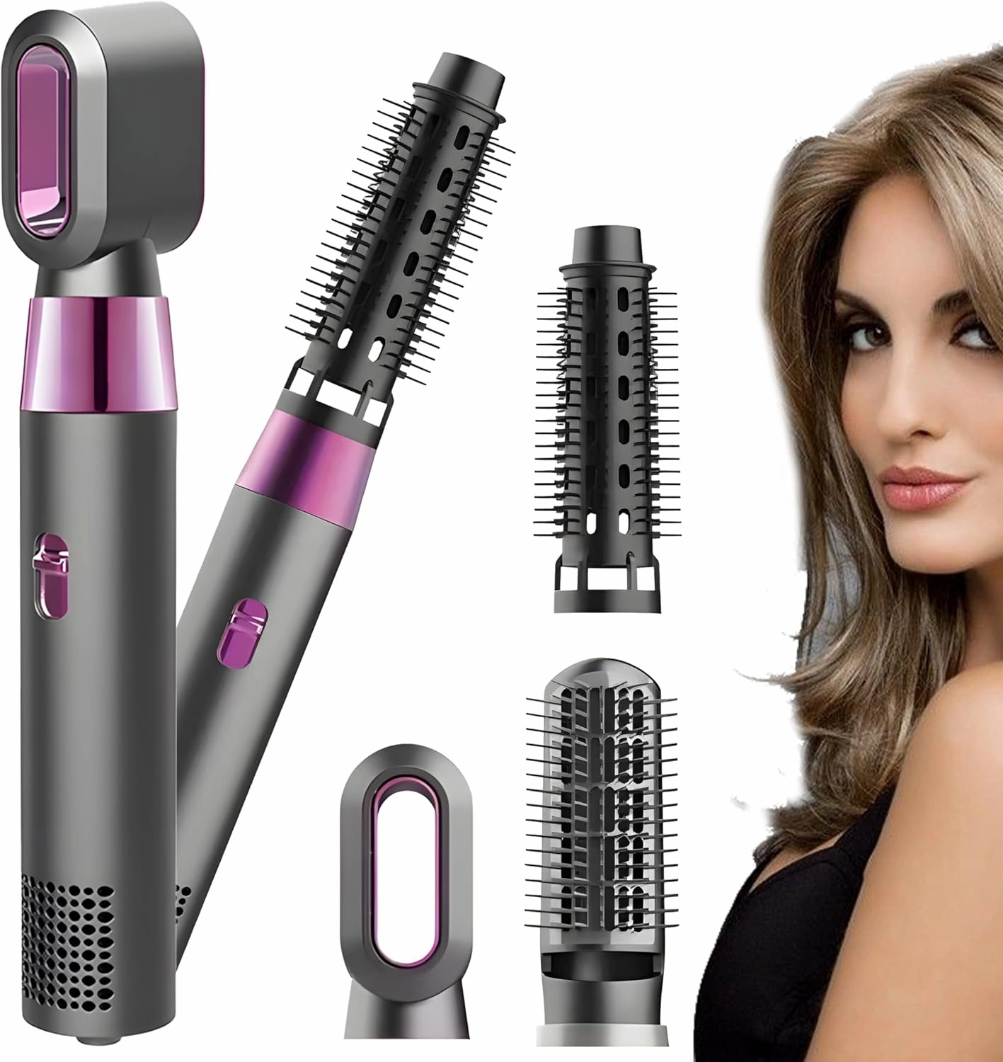 3-in-1 Blow Dryer Brush & Styler Set - Ionic Thermal Hair Brush for Frizz-Free Salon Blowouts at Home, for Curling Iron,Hair Straightener, Hair Dryer, 3 Detachable Brush Heads & Lightweight Design