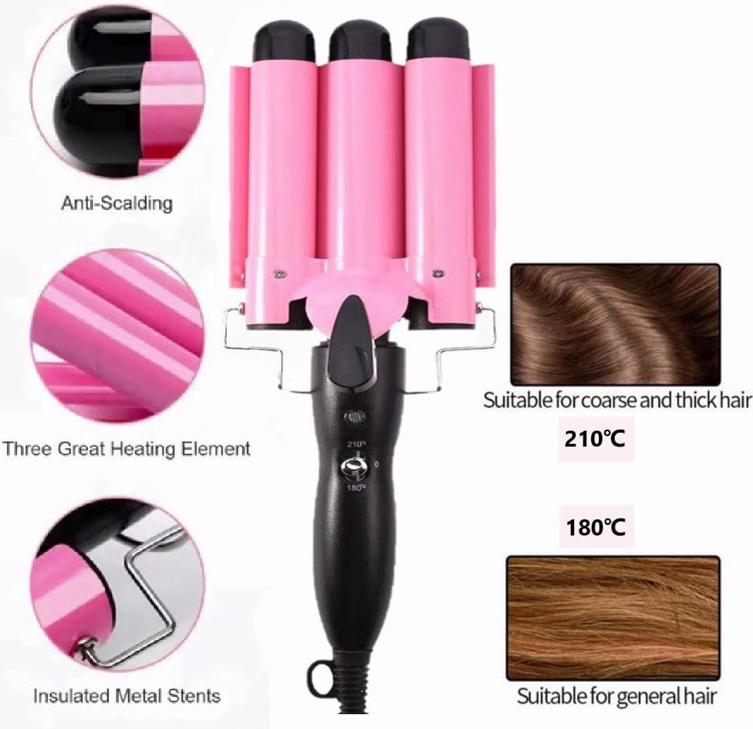 3 Jumbo Barrel Curling Iron Wand 32mm Hair Waver Temperature Adjustable Ceramic Big Waves Hair Crimper (1.25'')