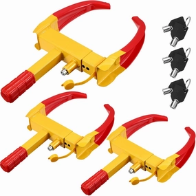 3 Pcs Wheel Lock for Cars, Heavy Duty Trailer Wheel Lock Universal Security Anti Theft Tire Clamp for Vehicles Boot Camper SUV ATV Boat Motorcycle Deterrent(Yellow, Red)