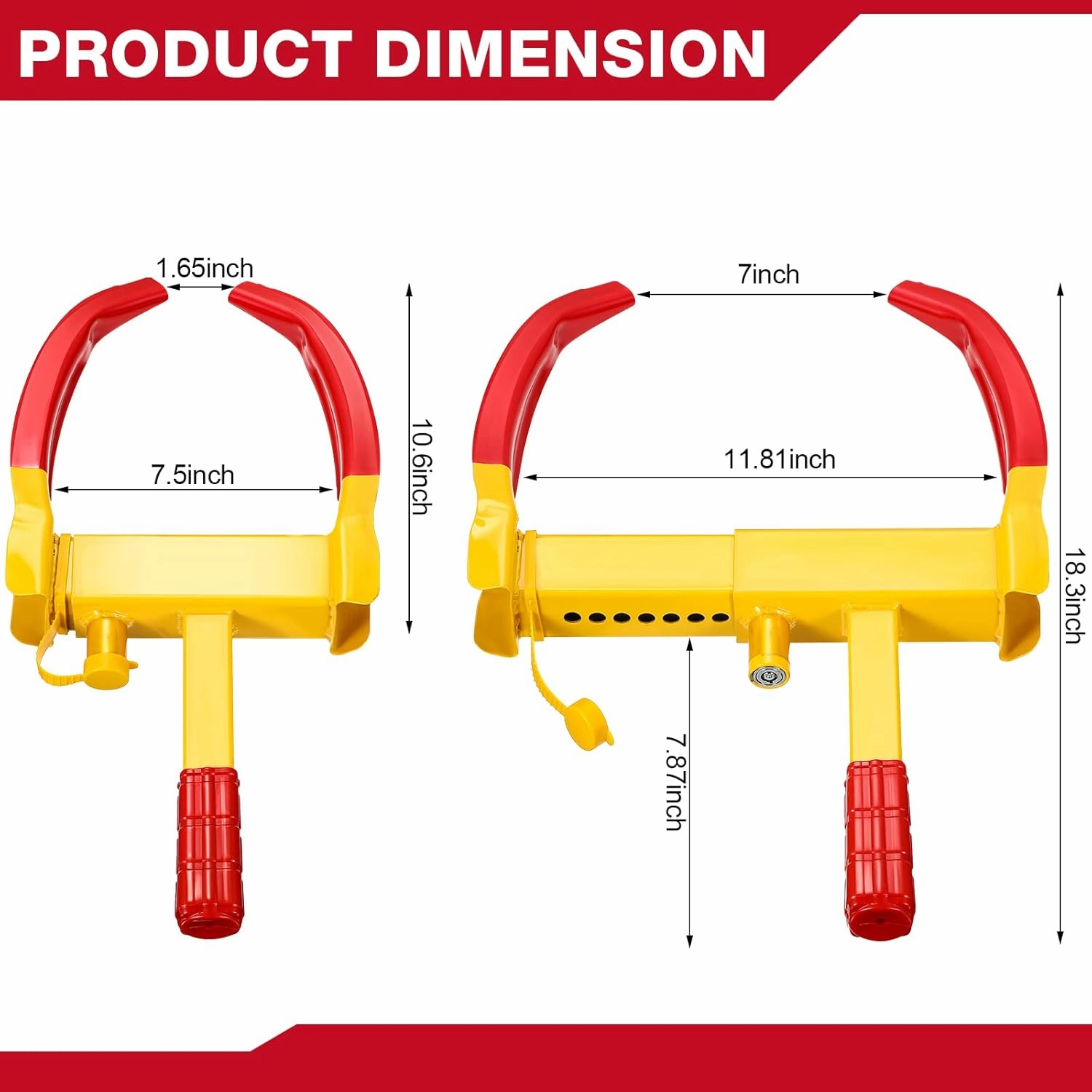 3 Pcs Wheel Lock for Cars, Heavy Duty Trailer Wheel Lock Universal Security Anti Theft Tire Clamp for Vehicles Boot Camper SUV ATV Boat Motorcycle Deterrent(Yellow, Red)