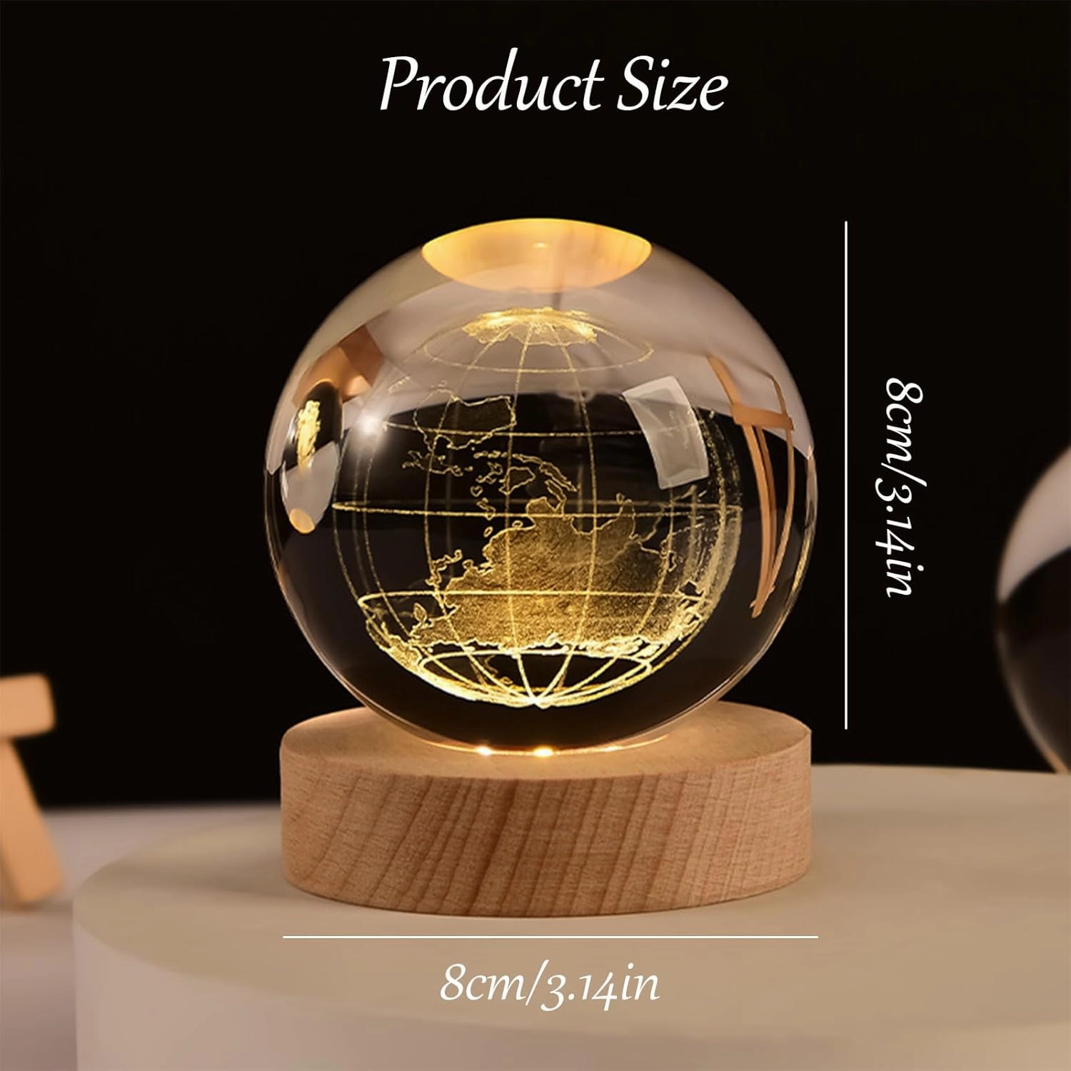 3D Earth Crystal Ball Night Light Glass Ball with Wooden Base Fantasy Decoration LED Galaxy Planet Nightlight for Bedroom Decor, 2.4 inch (60mm)