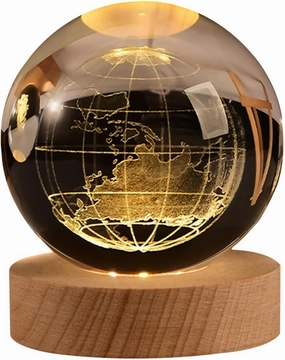3D Earth Crystal Ball Night Light Glass Ball with Wooden Base Fantasy Decoration LED Galaxy Planet Nightlight for Bedroom Decor, 2.4 inch (60mm)