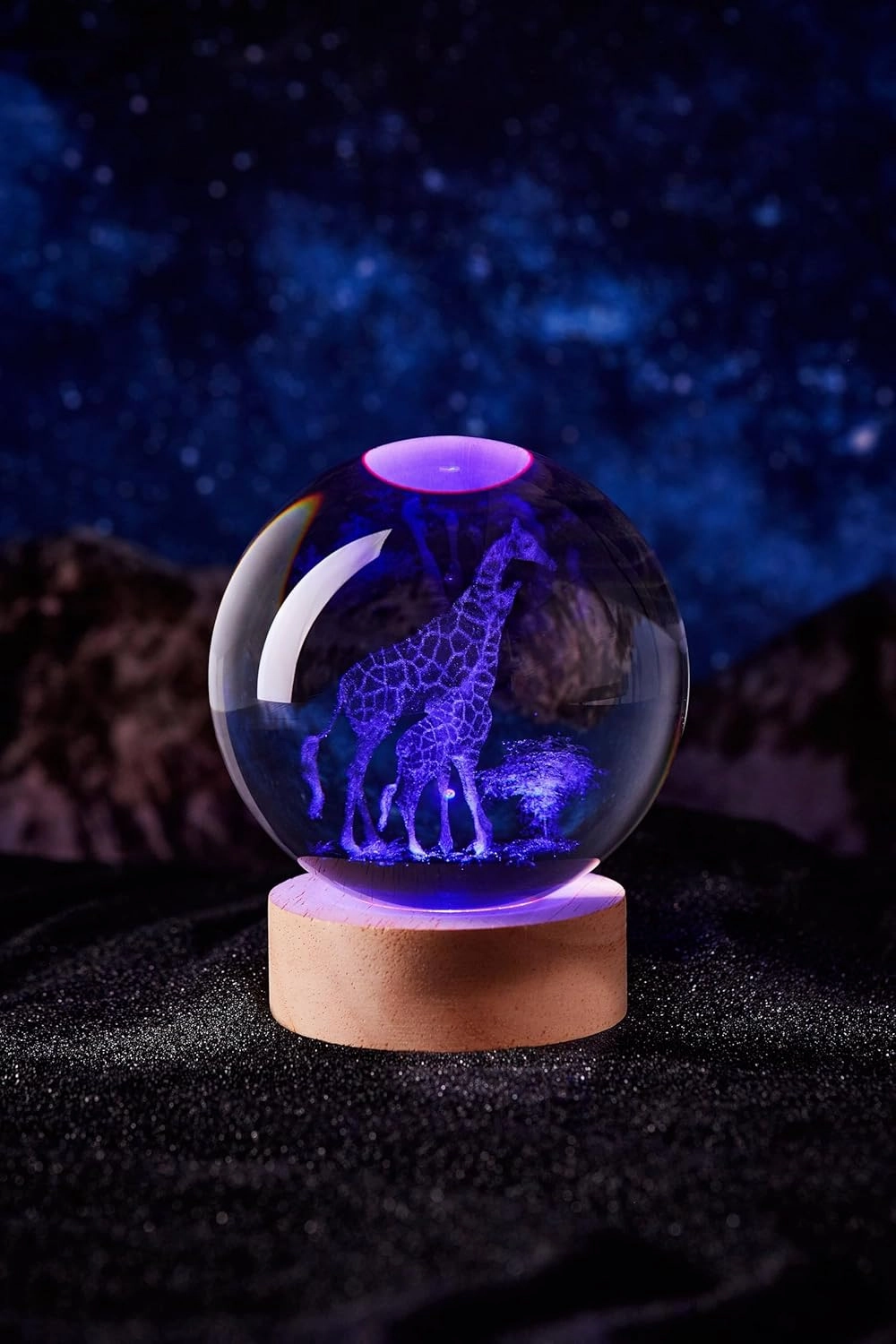 3D Large Giraffe Crystal Ball Night Light with Wooden Base, Giraffes Crystal Lamp Gift for Kids Wife Friends, 16 Color Changing with Remote Control, Laser Engraved 3.15 inch Glass Ball Lamp (Giraffe)
