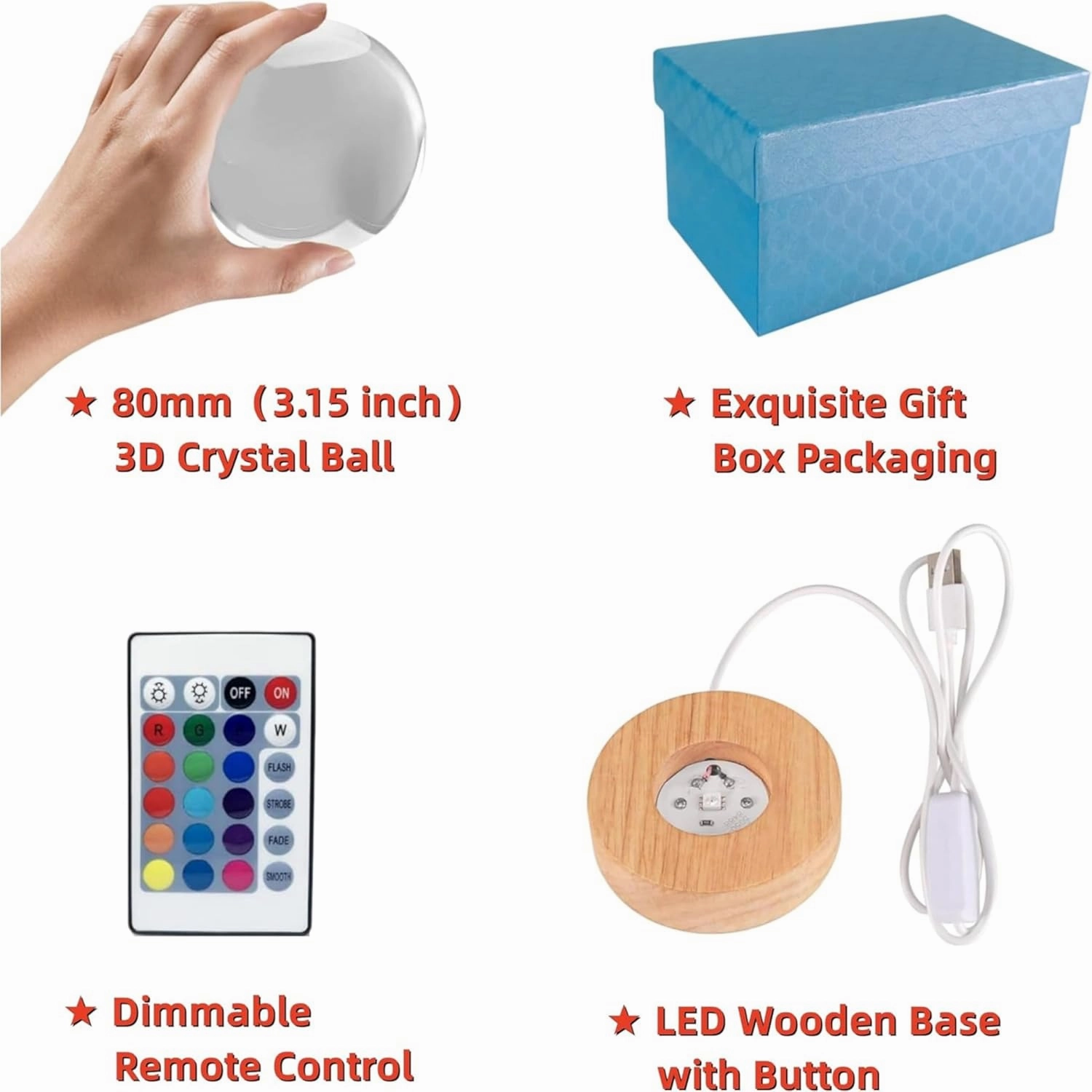 3D Large Giraffe Crystal Ball Night Light with Wooden Base, Giraffes Crystal Lamp Gift for Kids Wife Friends, 16 Color Changing with Remote Control, Laser Engraved 3.15 inch Glass Ball Lamp (Giraffe)