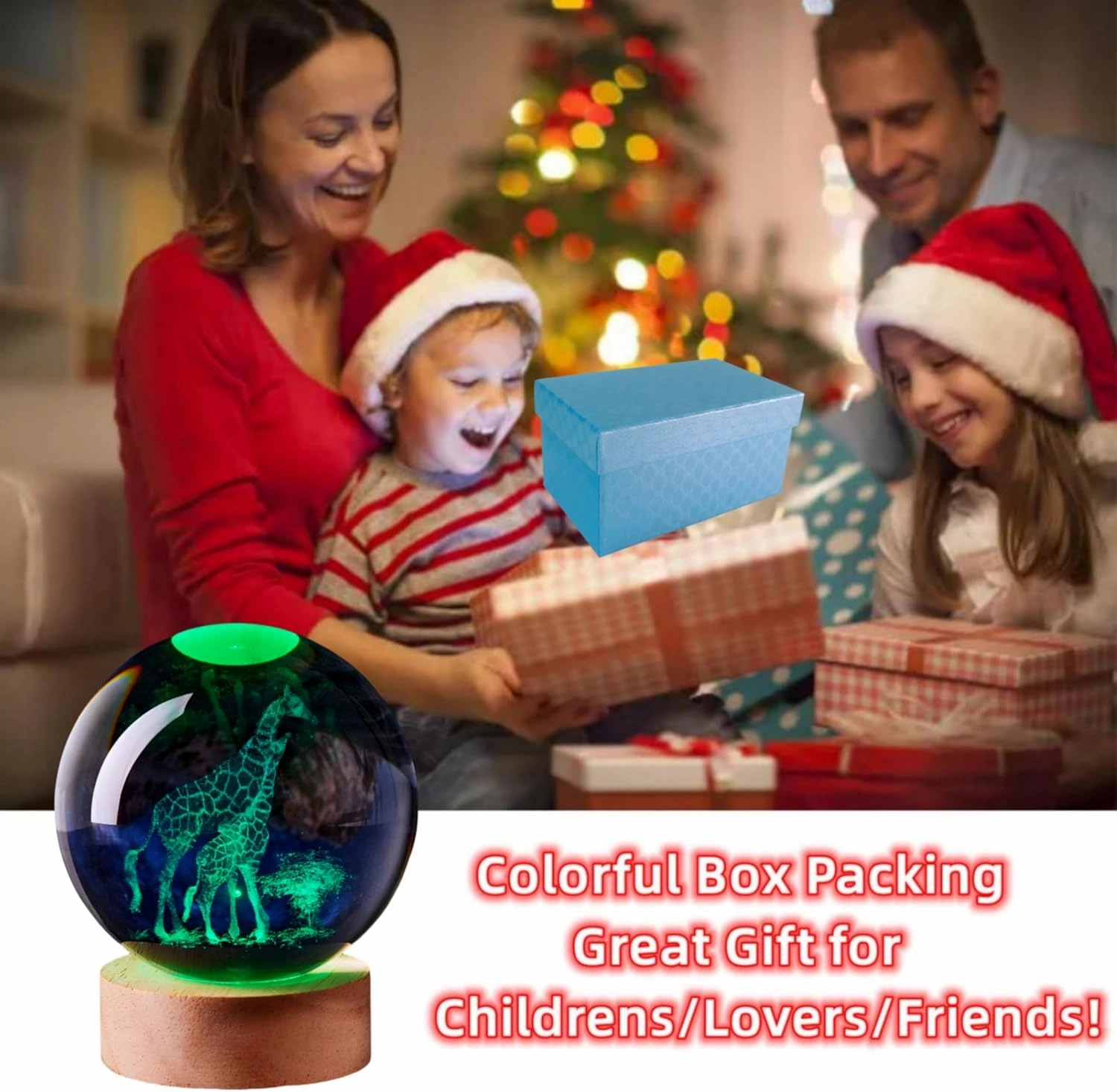 3D Large Giraffe Crystal Ball Night Light with Wooden Base, Giraffes Crystal Lamp Gift for Kids Wife Friends, 16 Color Changing with Remote Control, Laser Engraved 3.15 inch Glass Ball Lamp (Giraffe)