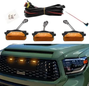 3PCS Front LED Grille Lights with Fuse Compatible with Toyota Tundra TRD Pro Grille 2018 2019 2020 (Amber)