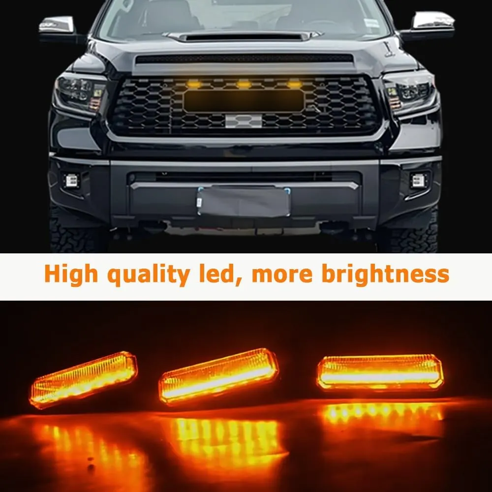 3PCS Front LED Grille Lights with Fuse Compatible with Toyota Tundra TRD Pro Grille 2018 2019 2020 (Amber)