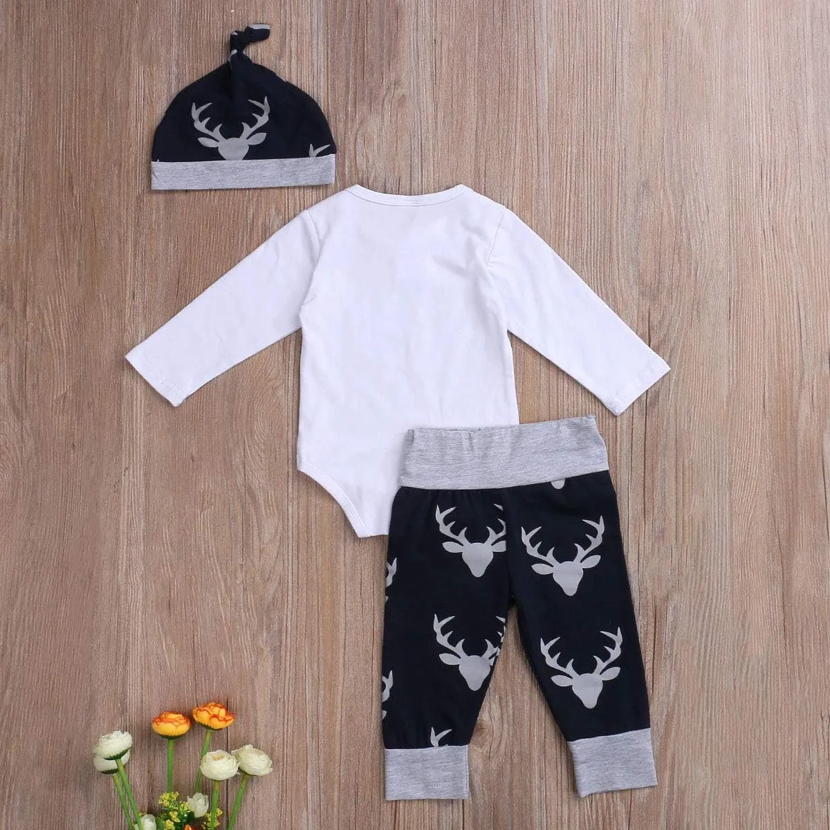 3pcs Newborn Baby Girl Boy Western Clothes Long Sleeve Letter Romper Pattern Pants Hat Fall Winter Outfits Set