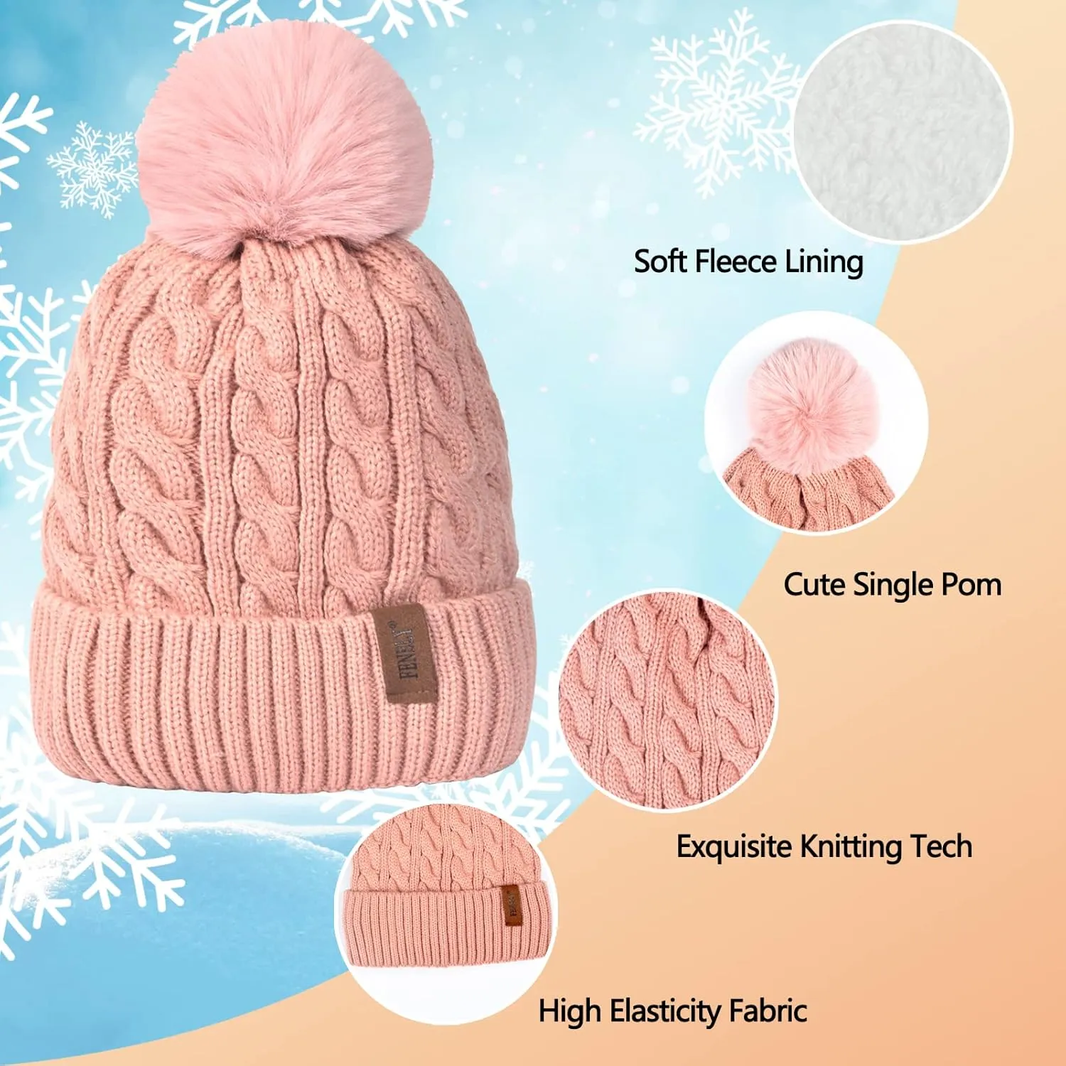 3Pcs Winter Women Beanie Hat Scarf and Touch Screen Gloves Sets Girls Classic Knit Warm Chunky Fleece Lined Cable Cap