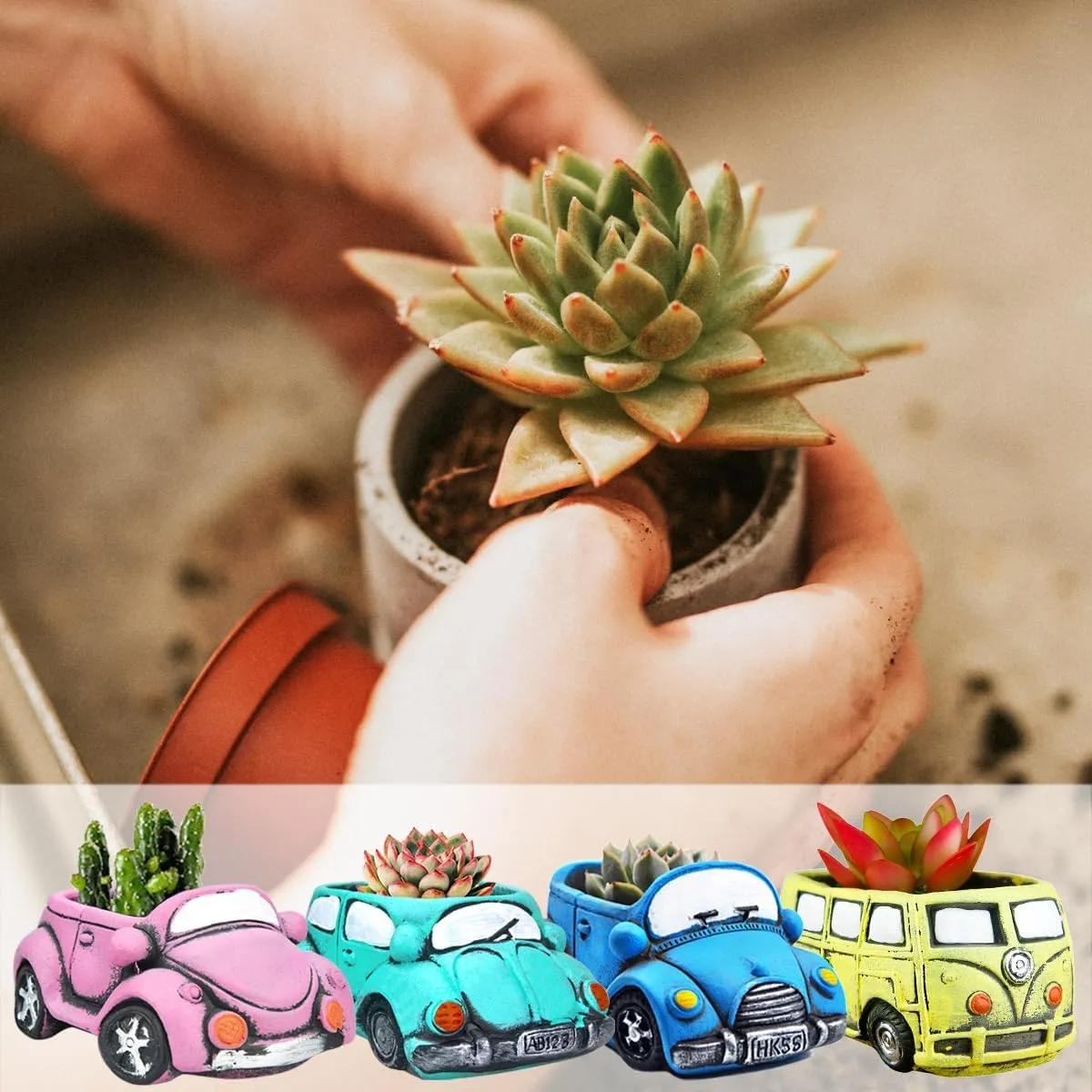 4 Pack Succulent Plants Pot, Small Indoor Plants Pots with Drainage Hole, Decor Garden Pot for Succulents Planter Cactus (Mix 2)