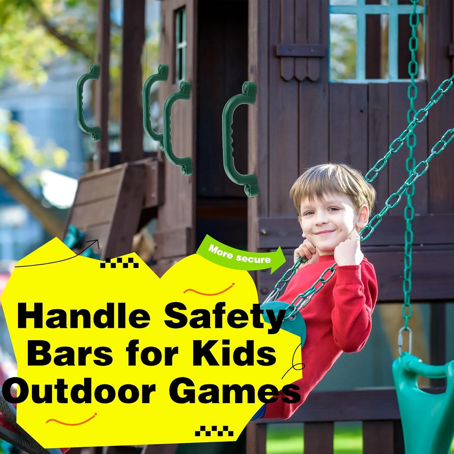 4 Pieces Kids Playground Safety Handles Playground Grab Handle Bars Playground Accessories Equipment for Kids Outdoor Playset Backyard Playhouse Tree House Jungle Gym (Green)
