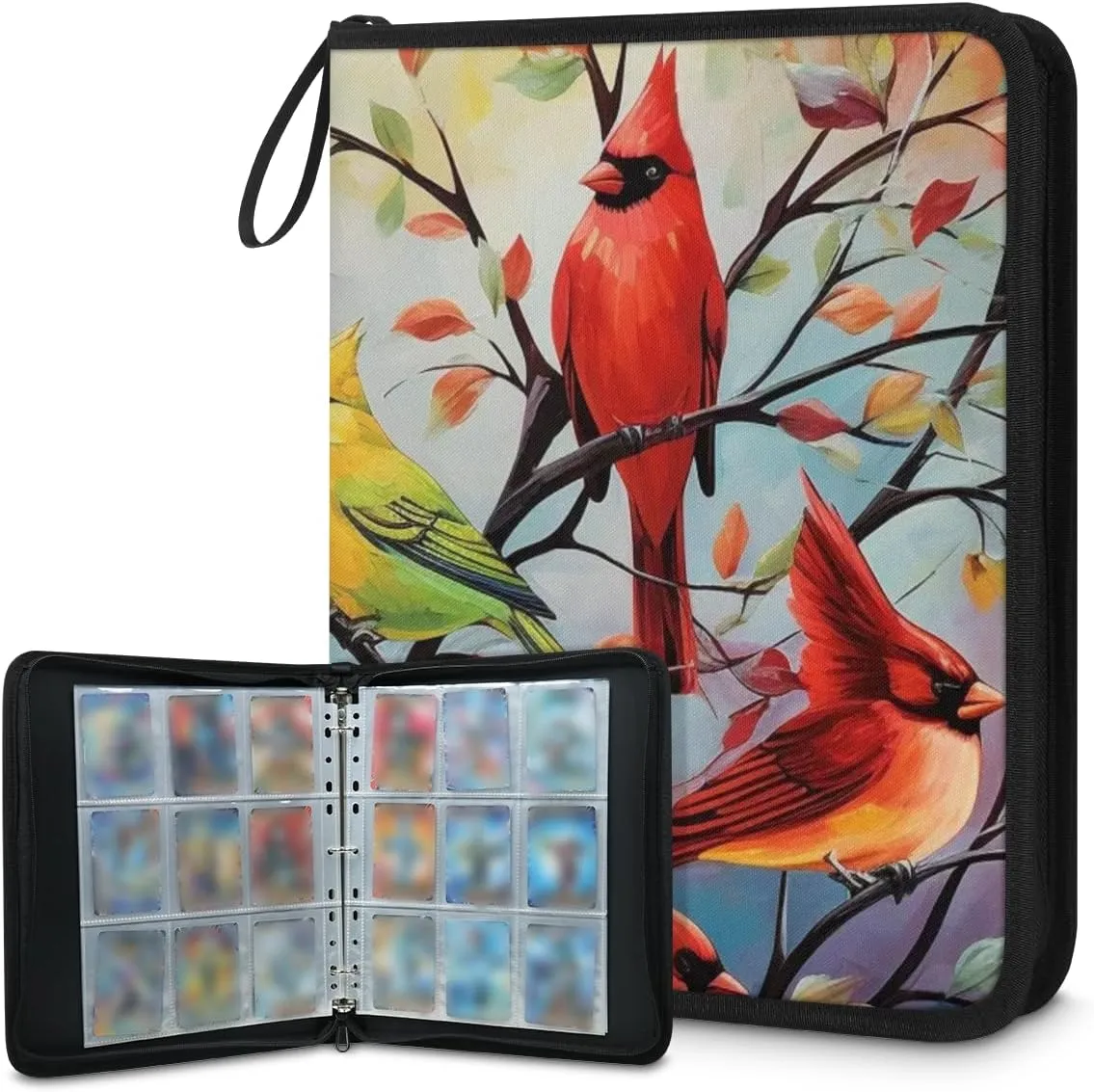 4 Pocket Card Binder, Colorful Birds Branch 400 Pockets Collector Album with Zipper Trading Card Binder, Double Sided Pocket Collection Binder