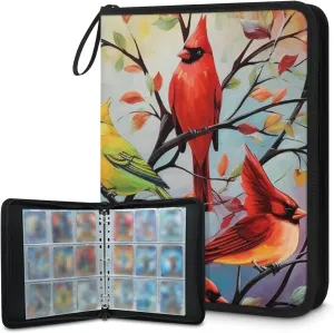 4 Pocket Card Binder, Colorful Birds Branch 400 Pockets Collector Album with Zipper Trading Card Binder, Double Sided Pocket Collection Binder