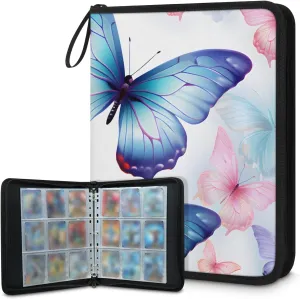 4 Pocket Card Binder, Colorful Butterfly 400 Pockets Collector Album with Zipper Trading Card Binder, Abstract Butterfly Double Sided Pocket Collection Binder