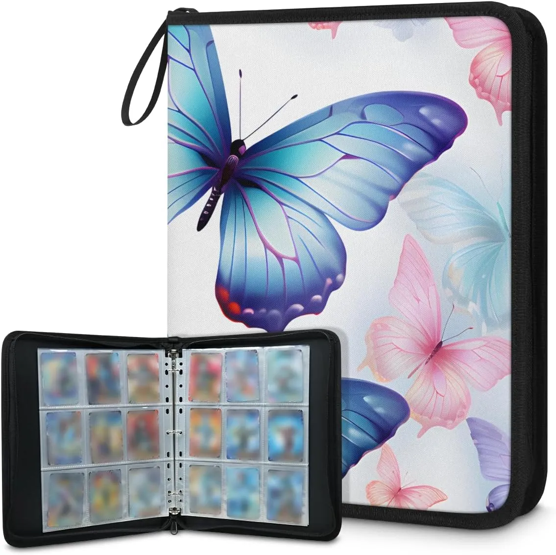 4 Pocket Card Binder, Colorful Butterfly 400 Pockets Collector Album with Zipper Trading Card Binder, Abstract Butterfly Double Sided Pocket Collection Binder