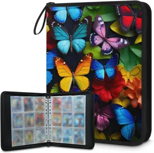 4 Pocket Card Binder, Colorful Butterfly 400 Pockets Collector Album with Zipper Trading Card Binder, Various Butterfly Double Sided Pocket Collection Binder
