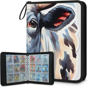 4 Pocket Card Binder, Colorful Cow 400 Pockets Collector Album with Zipper Trading Card Binder, Double Sided Pocket Collection Binder