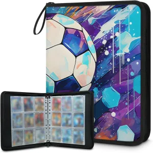 4 Pocket Card Binder, Colorful Football 400 Pockets Collector Album with Zipper Trading Card Binder, Modern Football Double Sided Pocket Collection Binder