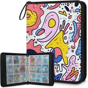 4 Pocket Card Binder, Colorful Graffiti 400 Pockets Collector Album with Zipper Trading Card Binder, Vintage Patter Double Sided Pocket Collection Binder
