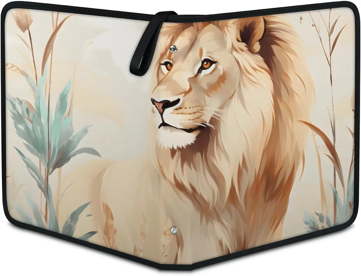 4 Pocket Card Binder, Colorful Lion 400 Pockets Collector Album with Zipper Trading Card Binder, Tropical Leaves Double Sided Pocket Collection Binder