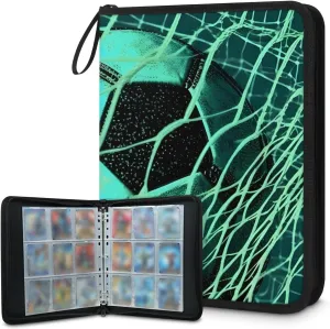 4 Pocket Card Binder, Retro Football 400 Pockets Collector Album with Zipper Trading Card Binder, Colorful Football Double Sided Pocket Collection Binder