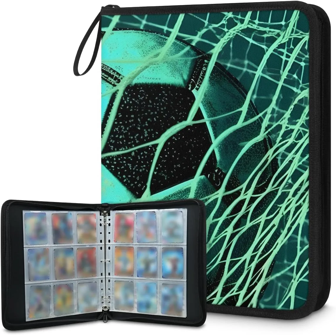 4 Pocket Card Binder, Retro Football 400 Pockets Collector Album with Zipper Trading Card Binder, Colorful Football Double Sided Pocket Collection Binder