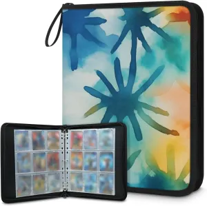 4 Pocket Card Binder, Watercolor Explosion 400 Pockets Collector Album with Zipper Trading Card Binder, Colorful Spray Double Sided Pocket Collection Binder