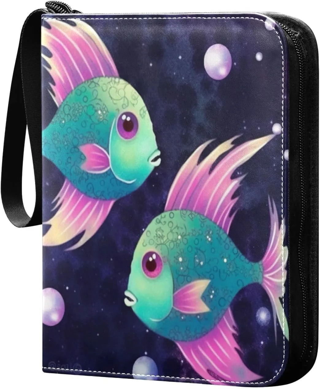 4 Pocket Card Binder with 50 Removable Sleeves Two Colorful Fish Trading Card Binder Collector Card Album for 400 Game Sports Cards