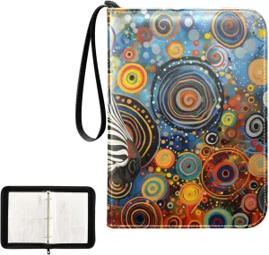4 Pockets Trading Card Album Holder Book Folder Sports Card Binder Zebra Colorful 400 Double Side Pockets for 3 Ring Binder Zipper