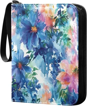 4 Pockets Trading Card Binder Colorful Blossoms (2) Holds 400 Standard Cards, Waterproof TCG CCG MTG Album, Gifts for Collectors, Boys and Girls