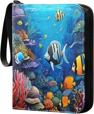 4 Pockets Trading Card Binder Colorful Fish Reef Holds 400 Standard Cards, Waterproof TCG CCG MTG Album, Gifts for Collectors, Boys and Girls