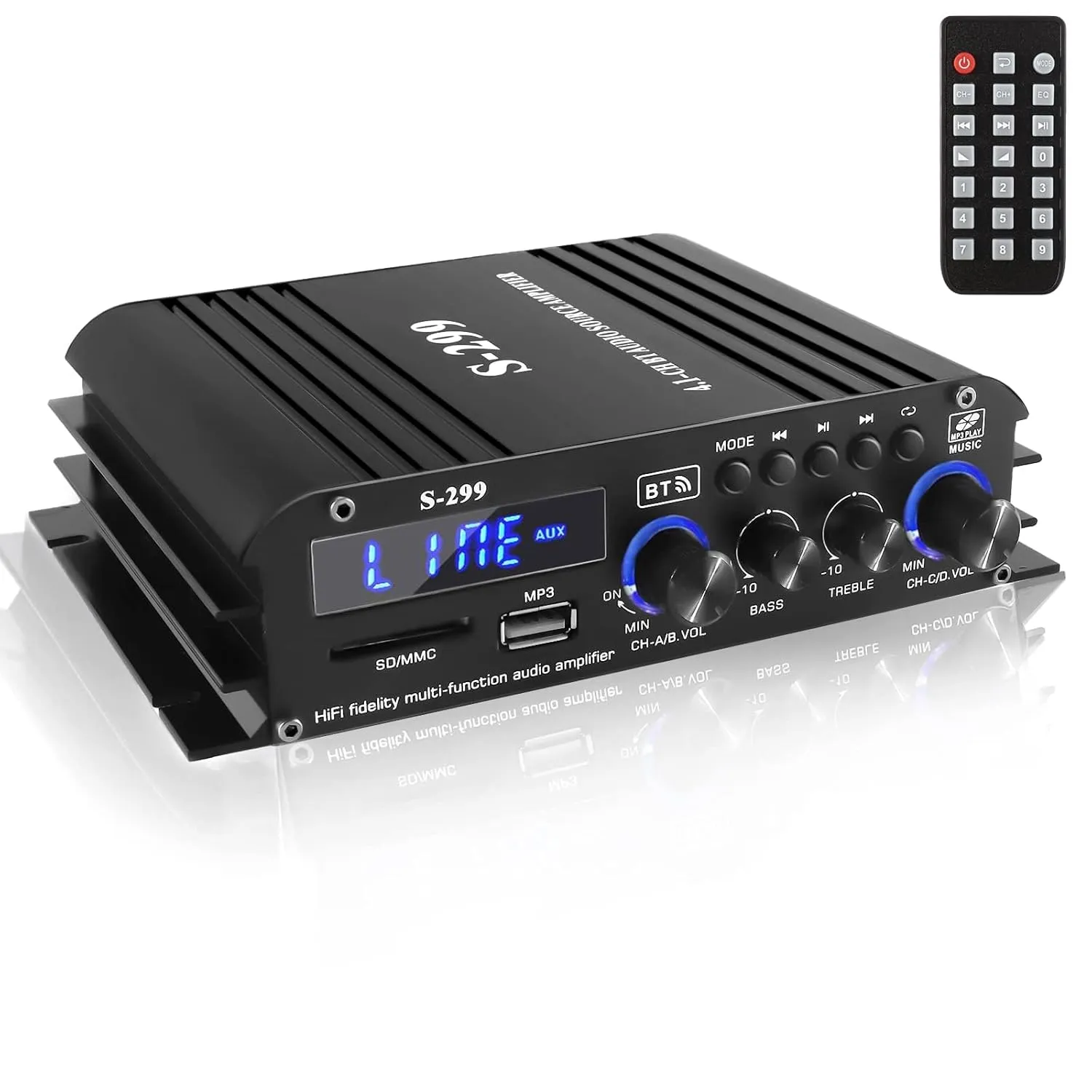 4.1 Channel Bluetooth 5.0 Mini Audio Amplifier Receiver, 4×50 W   Active Subwoofer SUB Jack Output – Hi‑Fi Car & Home Amplifier for Speaker