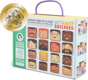 48-Piece Multiracial Family Play Set – Magnetic Wooden Diversity Building Blocks for Kids – SEL Toy Promoting Cultural Inclusion, Self-Esteem, and Eco-Friendly Play