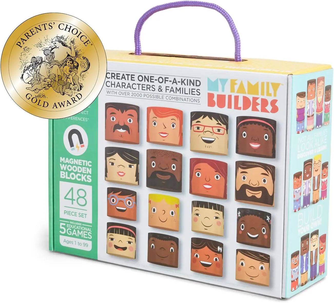 48-Piece Multiracial Family Play Set – Magnetic Wooden Diversity Building Blocks for Kids – SEL Toy Promoting Cultural Inclusion, Self-Esteem, and Eco-Friendly Play