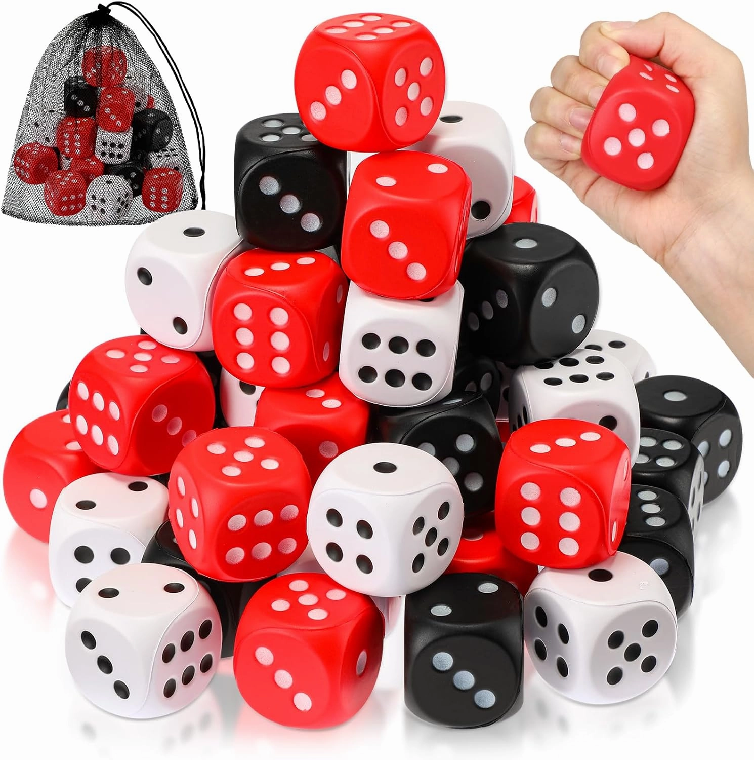 48 Pcs Foam Dice Stress Ball 1.57 Inch Fake Soft Slow Dot Dice Stress Anxiety Relief Toys for Kids Adults Board Game Themed Decoration Party Pool Toy Favors School Supplies